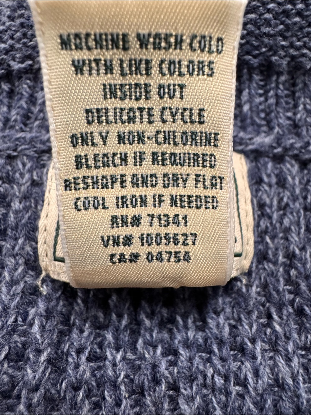 LL Bean Organic Cotton Rollneck Crew Waffle Sweater Mens Size Large Indigo Blue - Picture 4 of 4